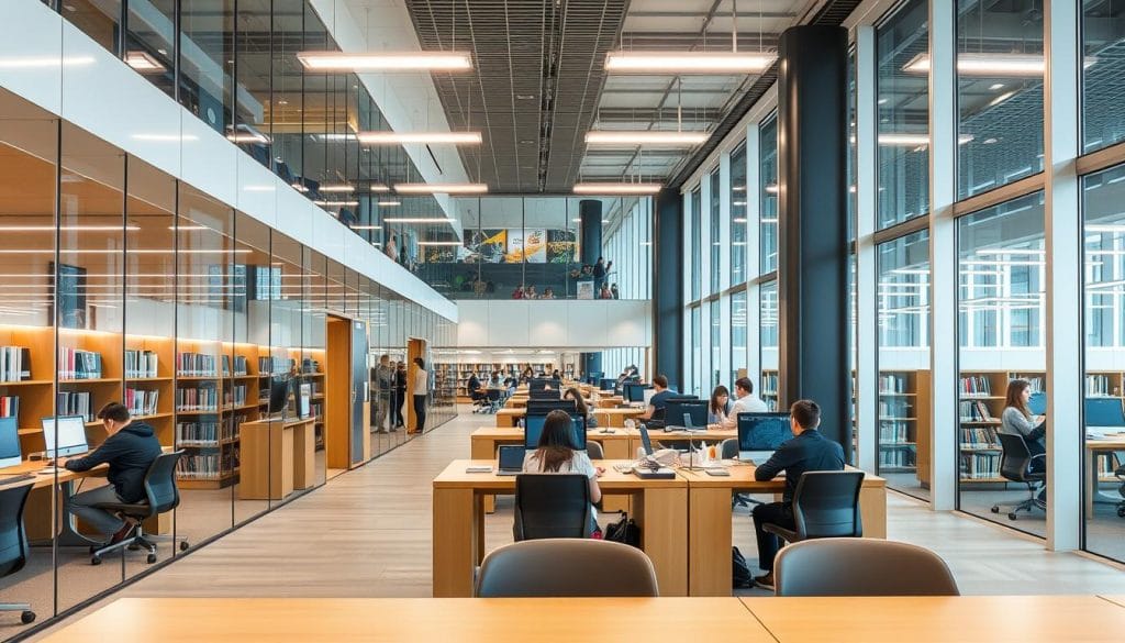 Không gian học tập hiện đại tại Đại học quốc gia Gangneung Wonju với sinh viên đang nghiên cứu