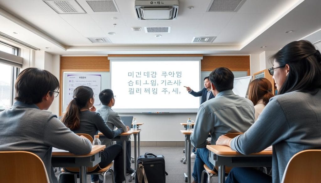 Lớp học tiếng Hàn tại Đại học quốc gia Gangneung Wonju với sinh viên quốc tế